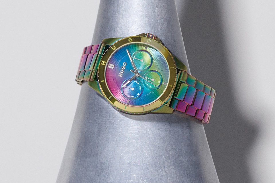A Hugo women's multicolour stainless steel bracelet watch.